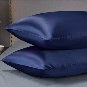 Luxury Satin Pillowcase Set Of 2 King Size Pillow Case Navy Blue